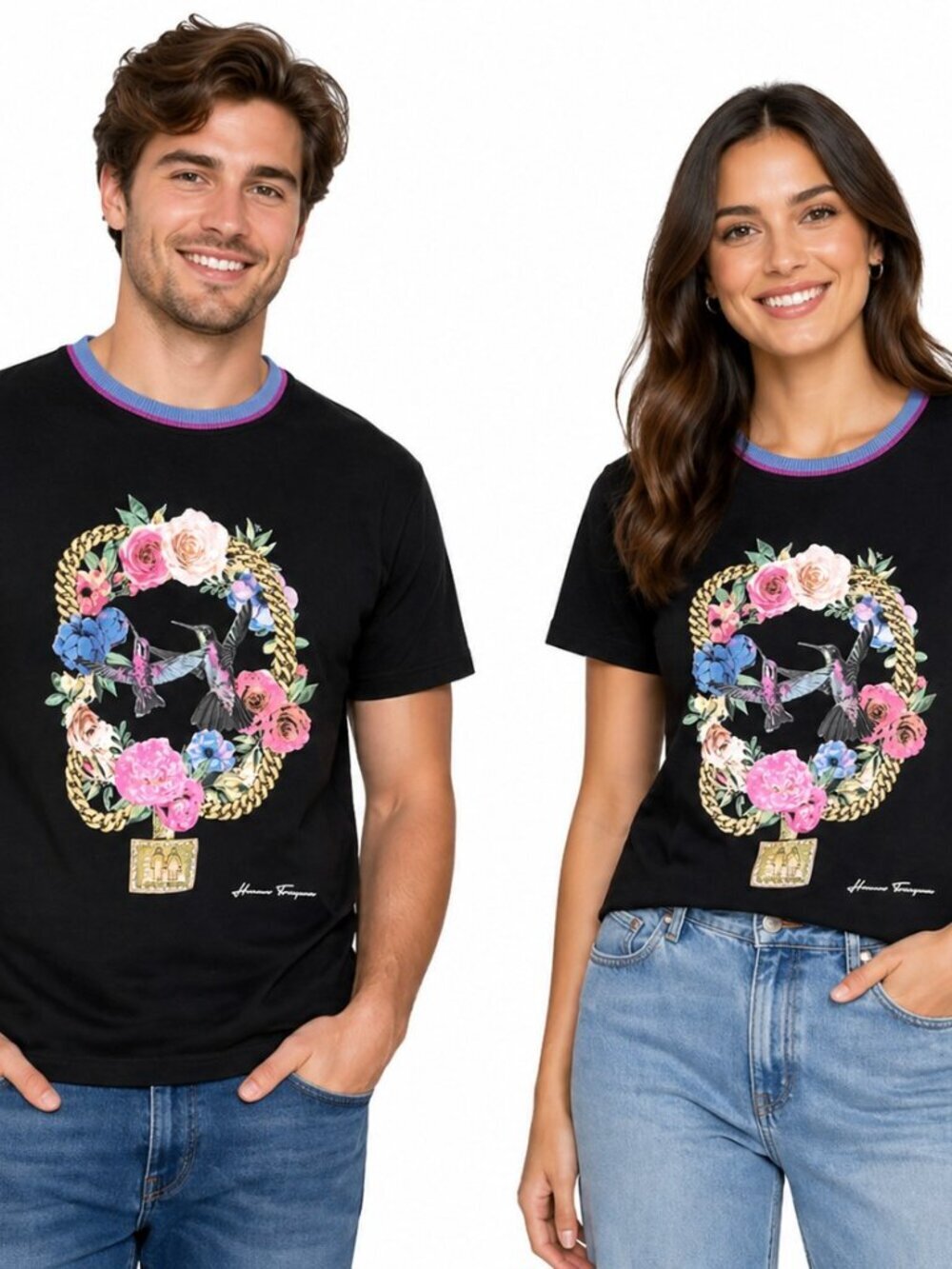 Homme + Femme Paradise Hummingbird Chain Cotton T-Shirt